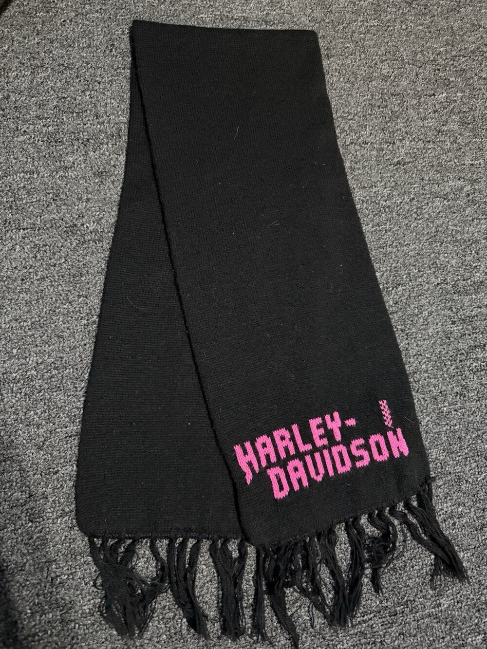 Harley Davidson Black Scarf with Pink Lettering and Fringe